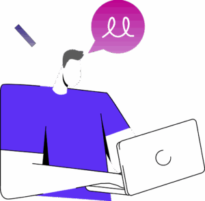 dessin d'une personne devant un ordinateur